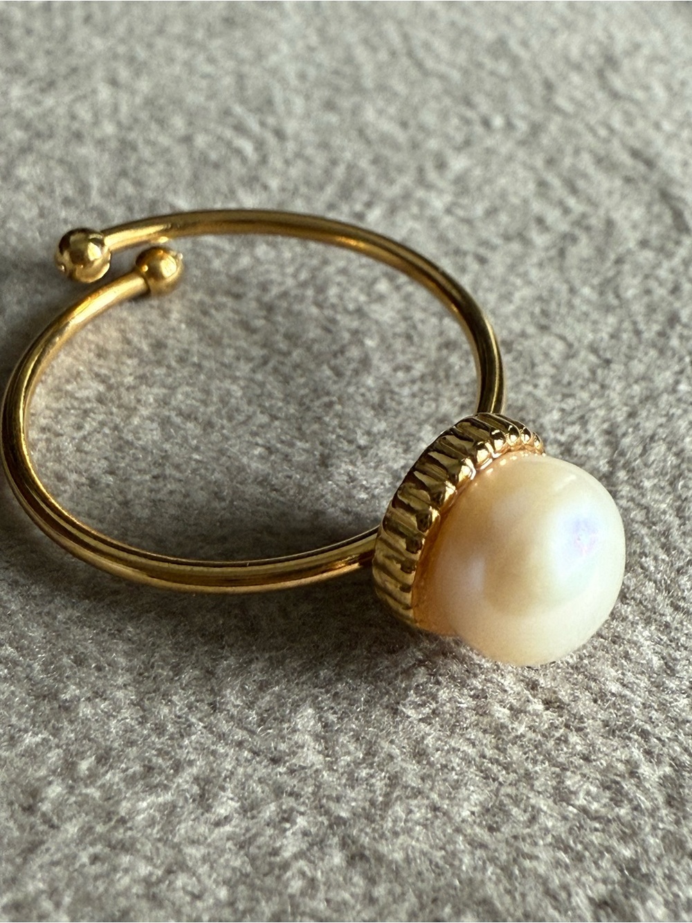 Gold Pearl Accent Adjustable Ring - White Pearl - Picture 5 of 6